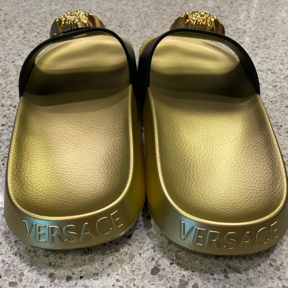 VERSACE Black & Gold 'La Medusa' Slides - Picture 2 of 12